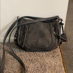 Grey faux suede satchel